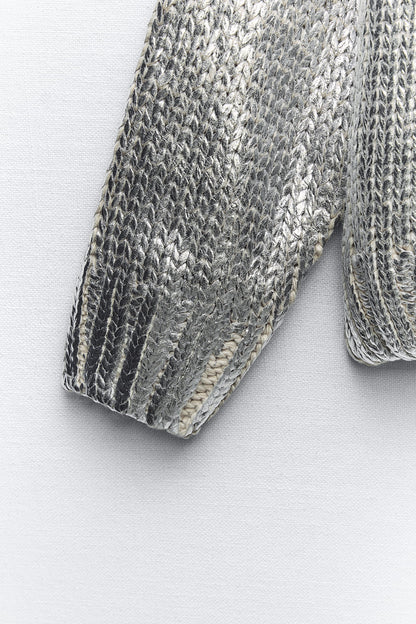 Zaar™ l Zilveren gebreide foil hoodie