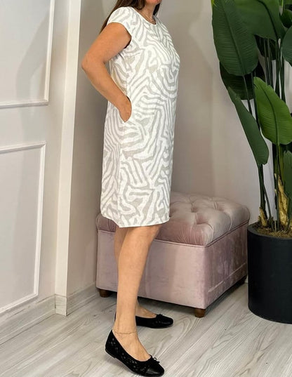 Nelia™ | Midi-jurk met zebraprint en ronde hals in Rayon