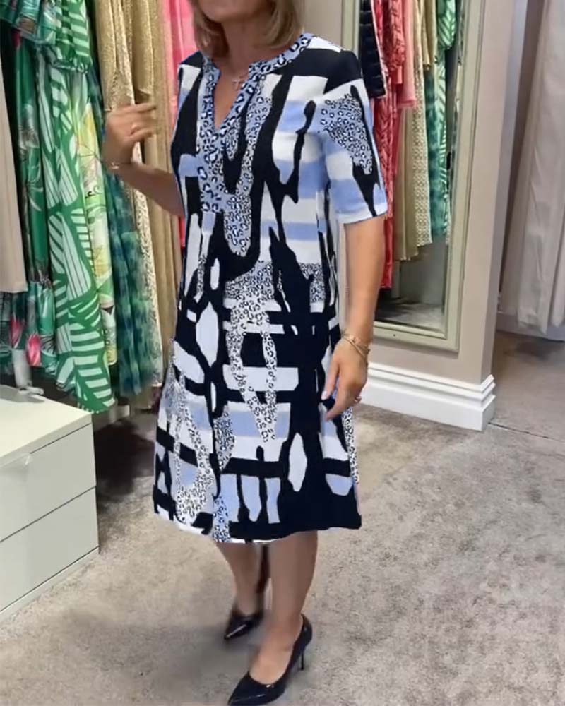 Georgia™ | Geometrische print V-hals jurk