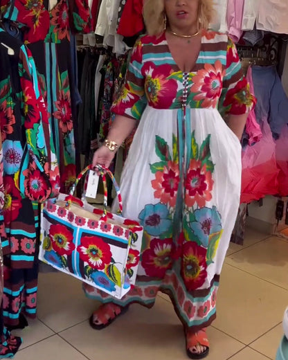 Vireli™ | Losse, casual bloemenjurk met diepe v-halslijn