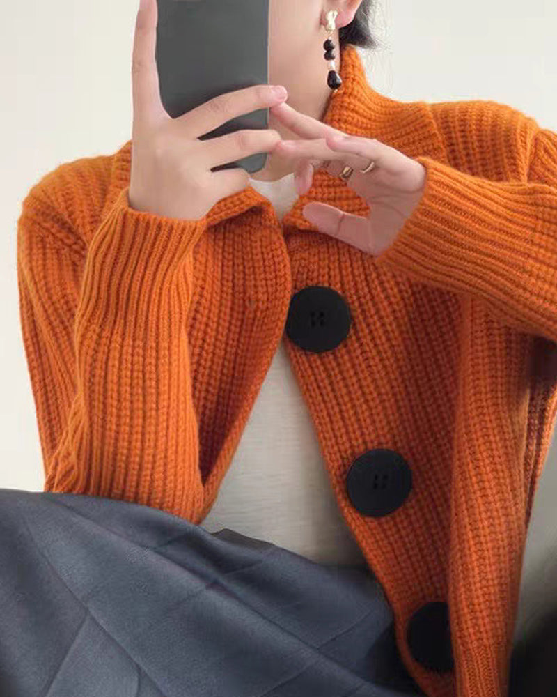 Alaya™ | Gebreid Oranje Vest Met Knoopjes