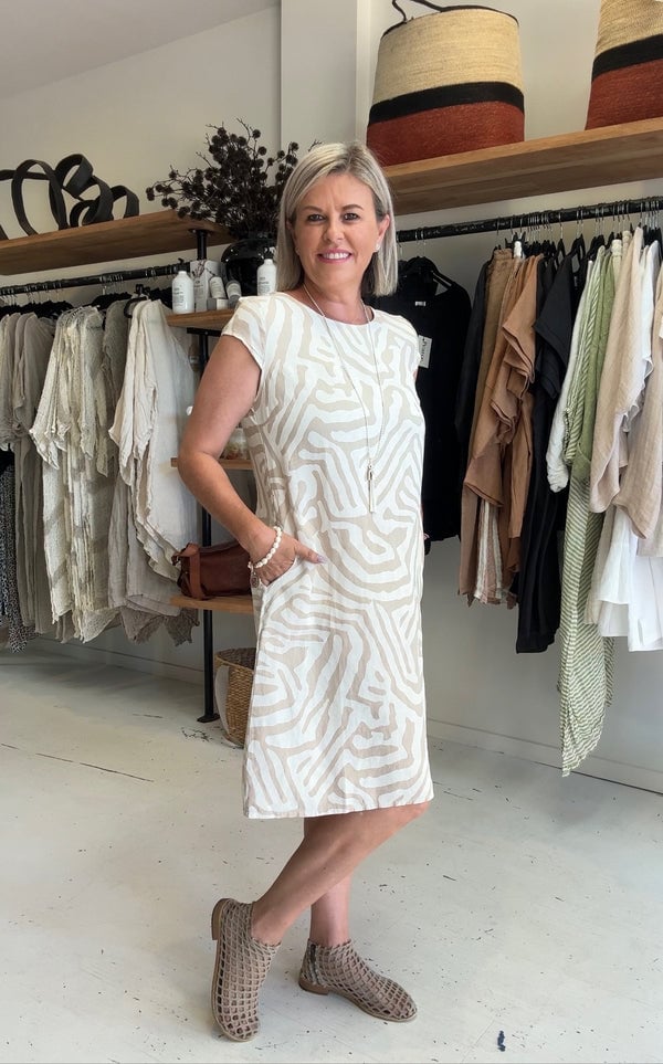 Nelia™ | Midi-jurk met zebraprint en ronde hals in Rayon