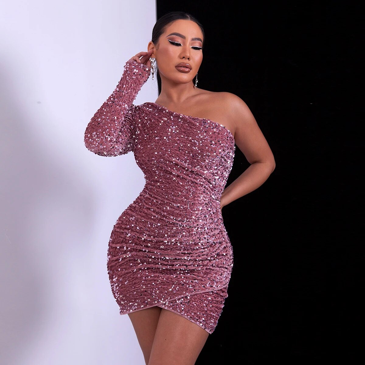 Fabienne™ l Glitter jurk one shouder