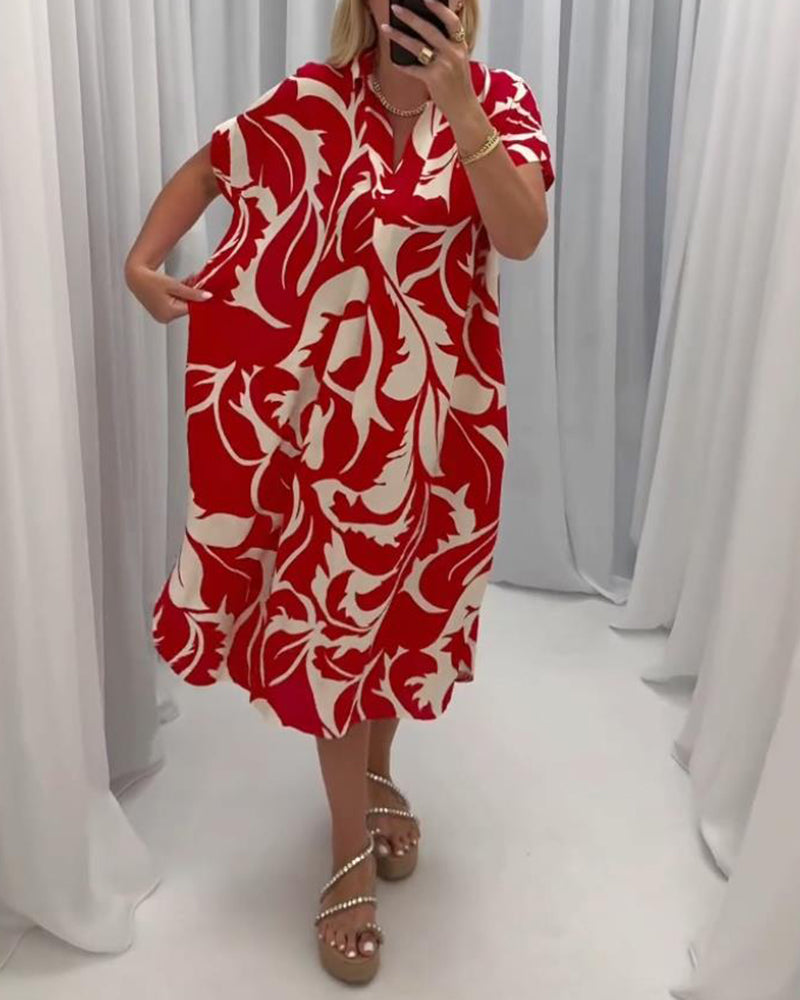 Rumina™ | Casual jurk met split in contrasterende print