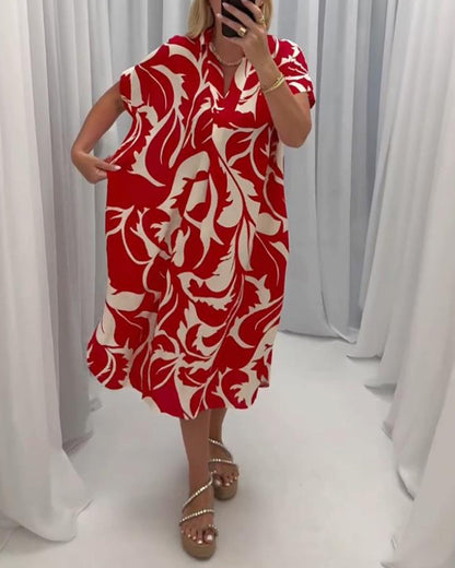 Rumina™ | Casual jurk met split in contrasterende print