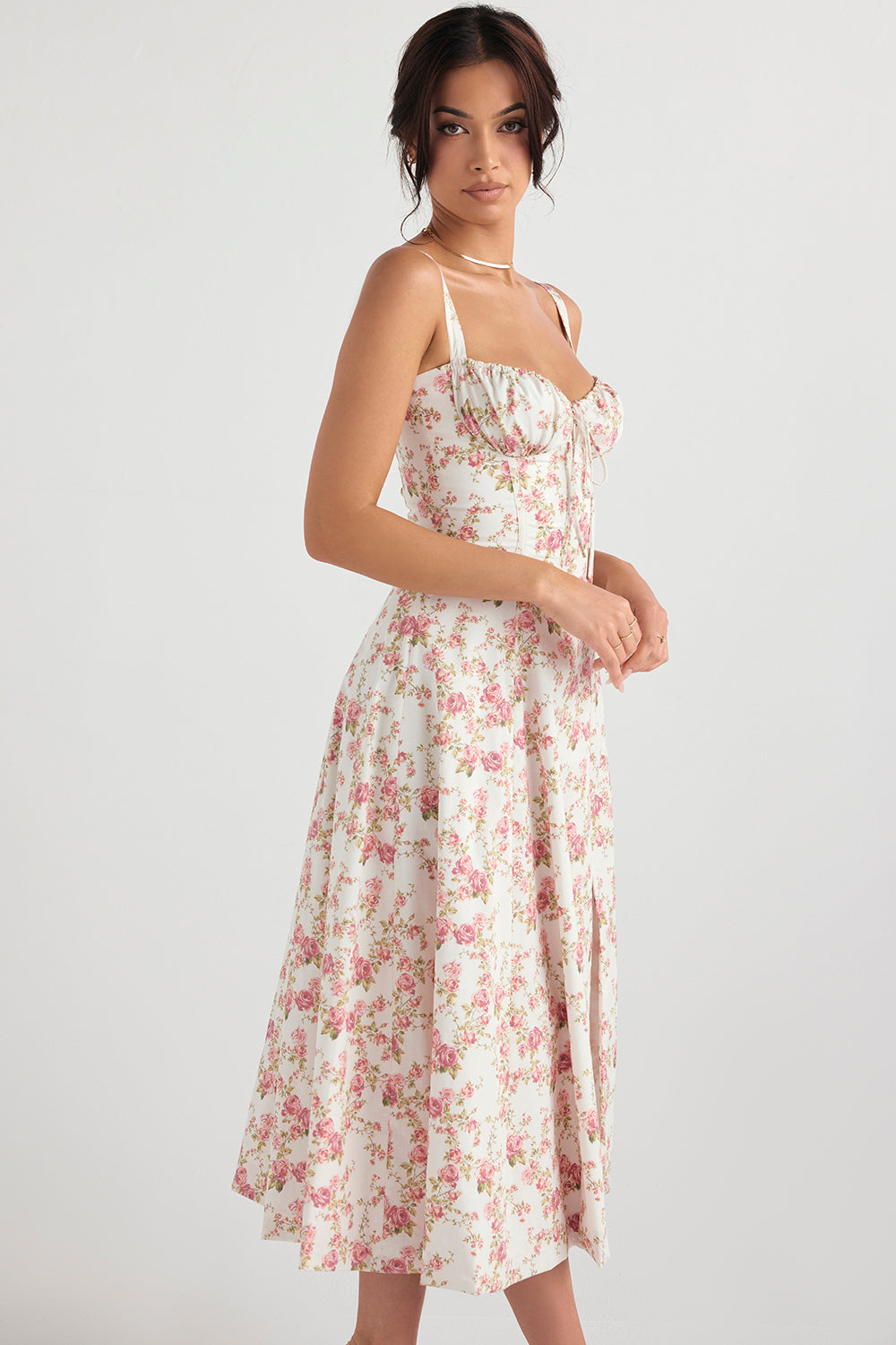 Carmen™ | Roze taille vormende midi-jurk