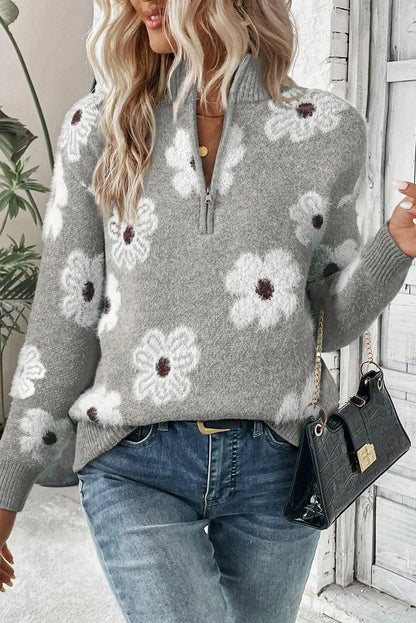 Margaret™| Bloemen Trui met Half Rits Ontwerp