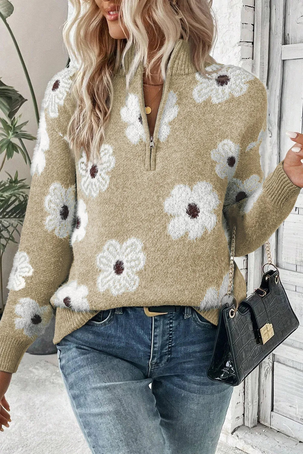 Margaret™| Bloemen Trui met Half Rits Ontwerp