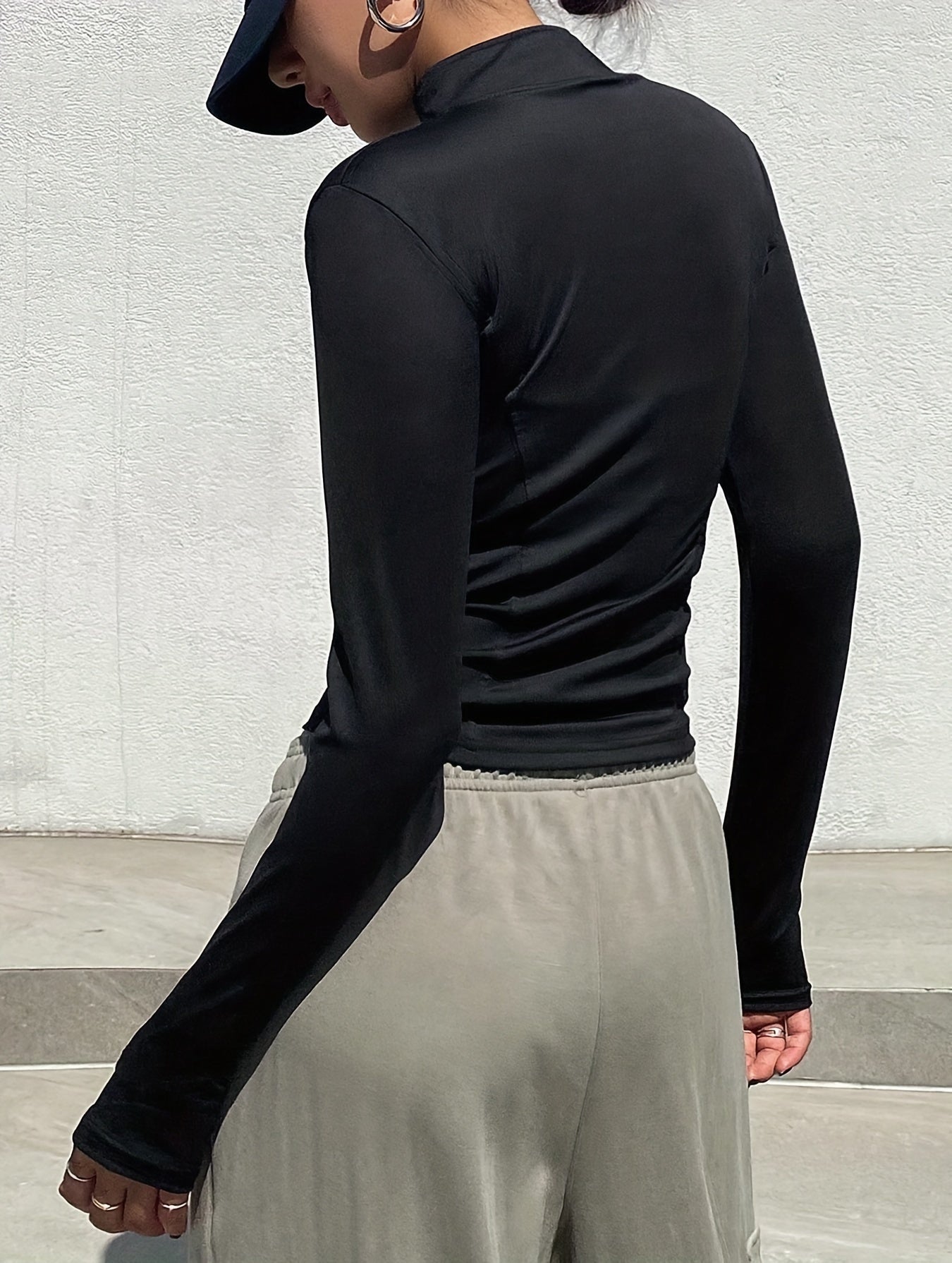 Mela™ | Effen Rollneck T-shirt met Rits