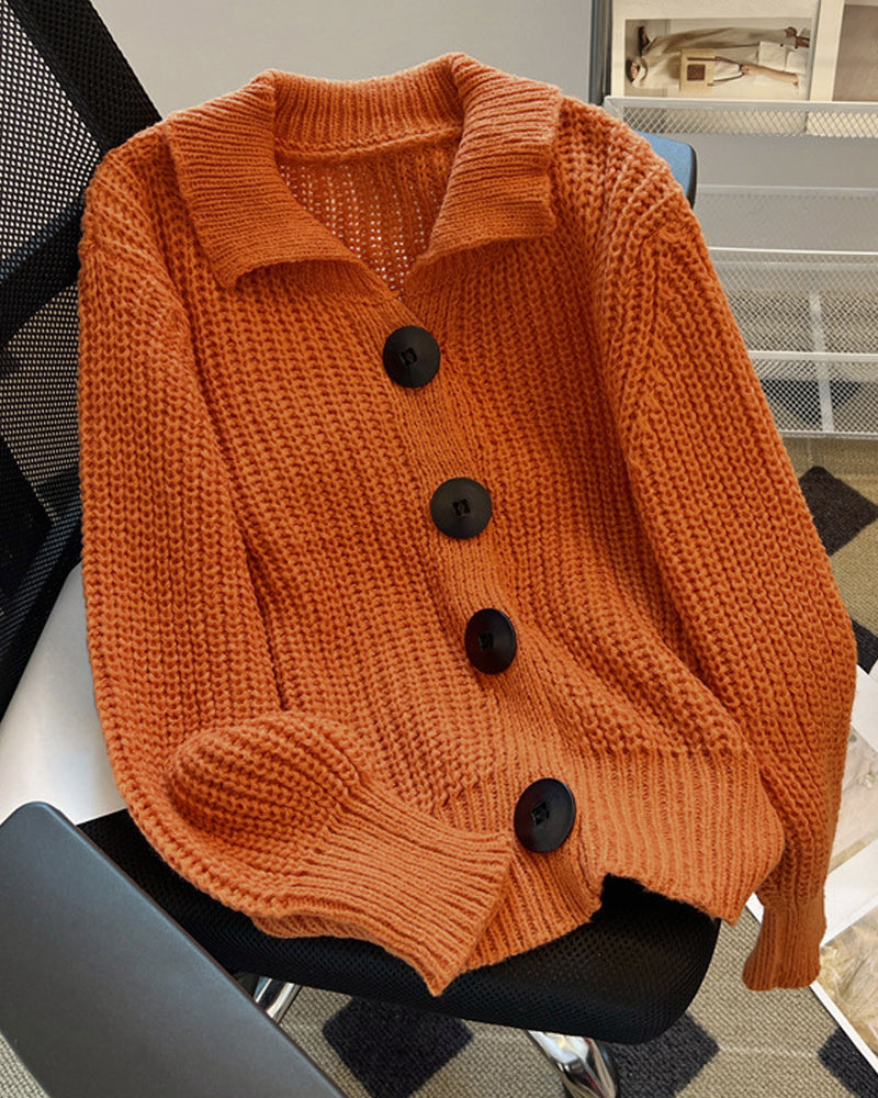 Alaya™ | Gebreid Oranje Vest Met Knoopjes