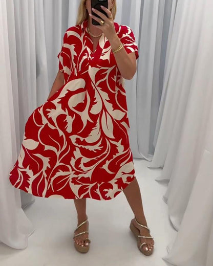 Rumina™ | Casual jurk met split in contrasterende print