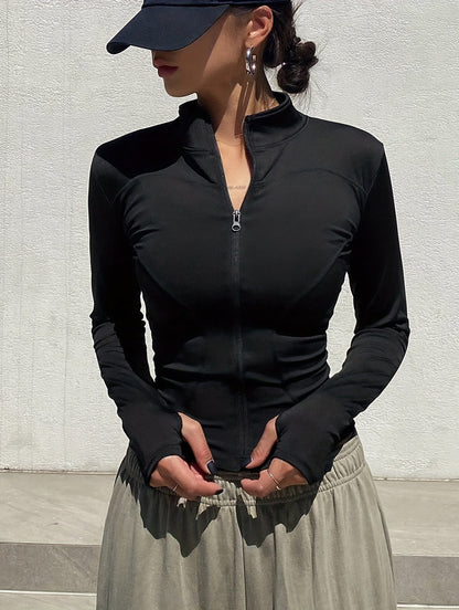 Mela™ | Effen Rollneck T-shirt met Rits