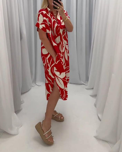 Rumina™ | Casual jurk met split in contrasterende print