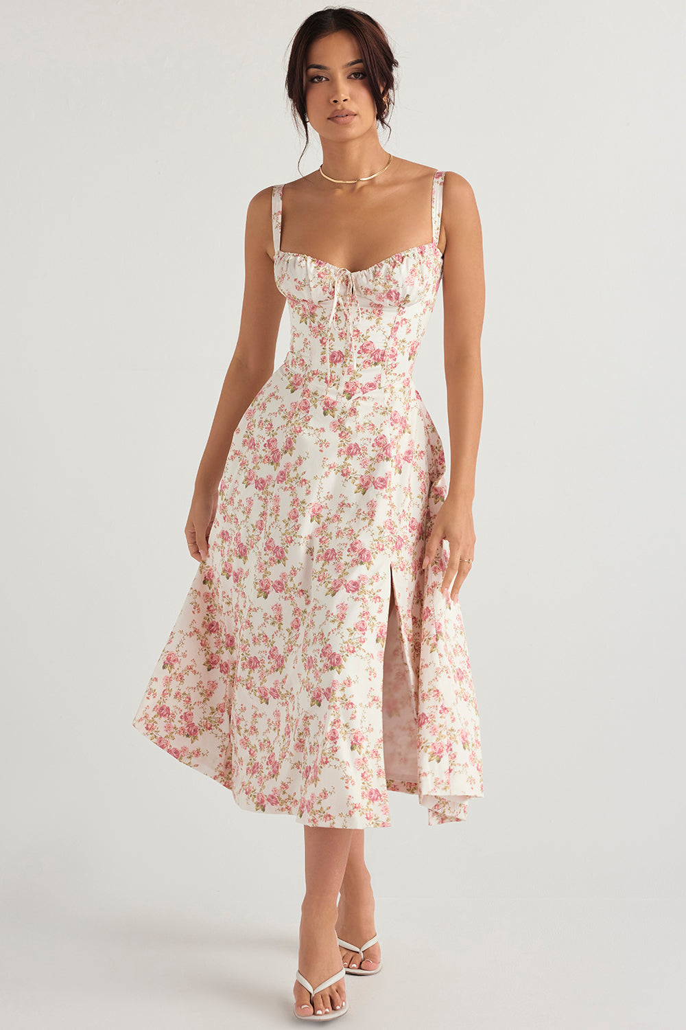Carmen™ | Roze taille vormende midi-jurk