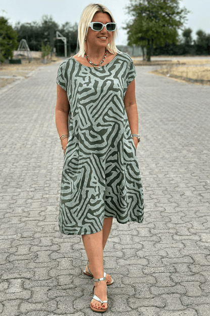 Nelia™ | Midi-jurk met zebraprint en ronde hals in Rayon