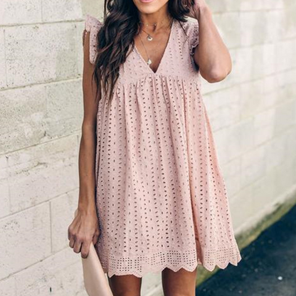 Eli™ | Mouwloze zomerjurk met V-hals en kanten details (met short)