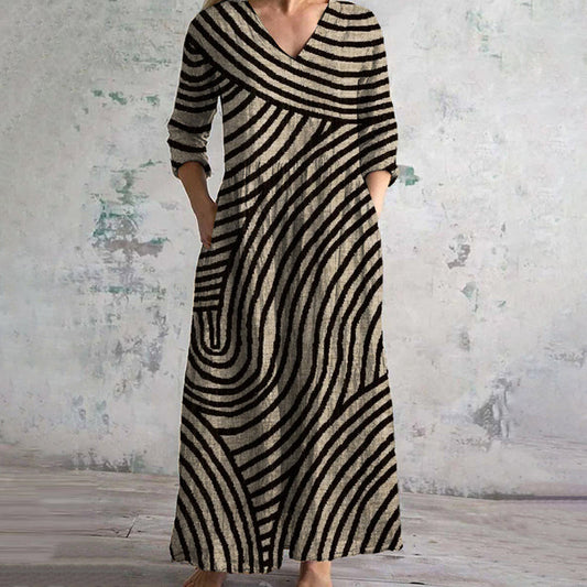 Elisa™ |  Elegante Gestreepte Flowy Jurk