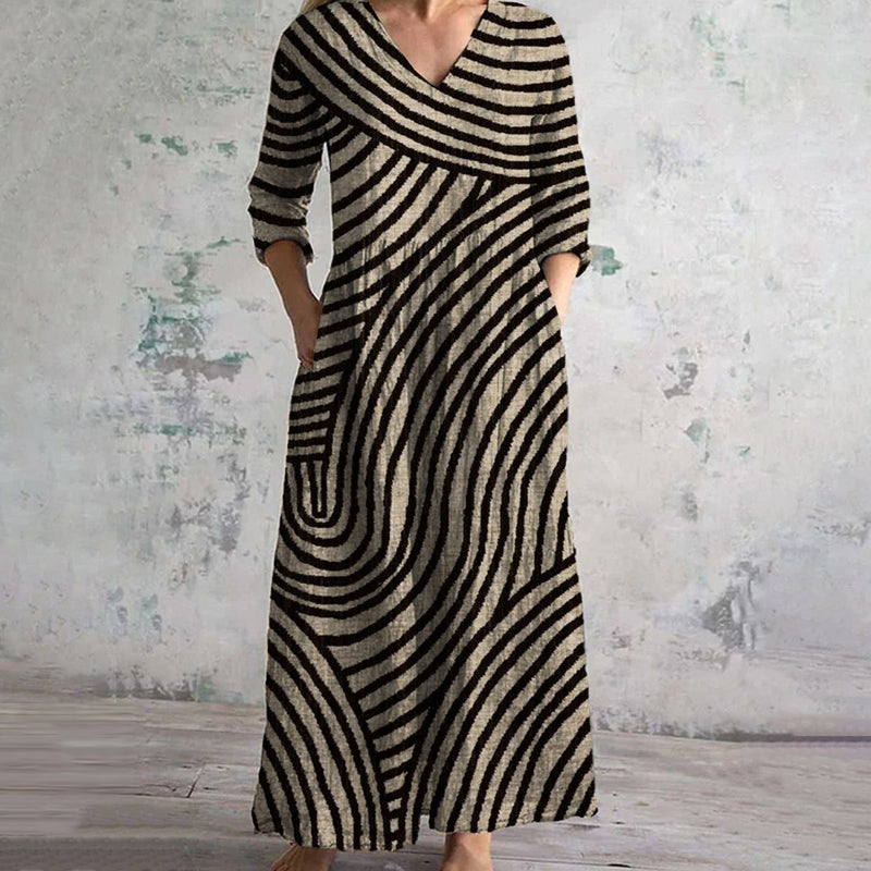 Elisa™ |  Elegante Gestreepte Flowy Jurk
