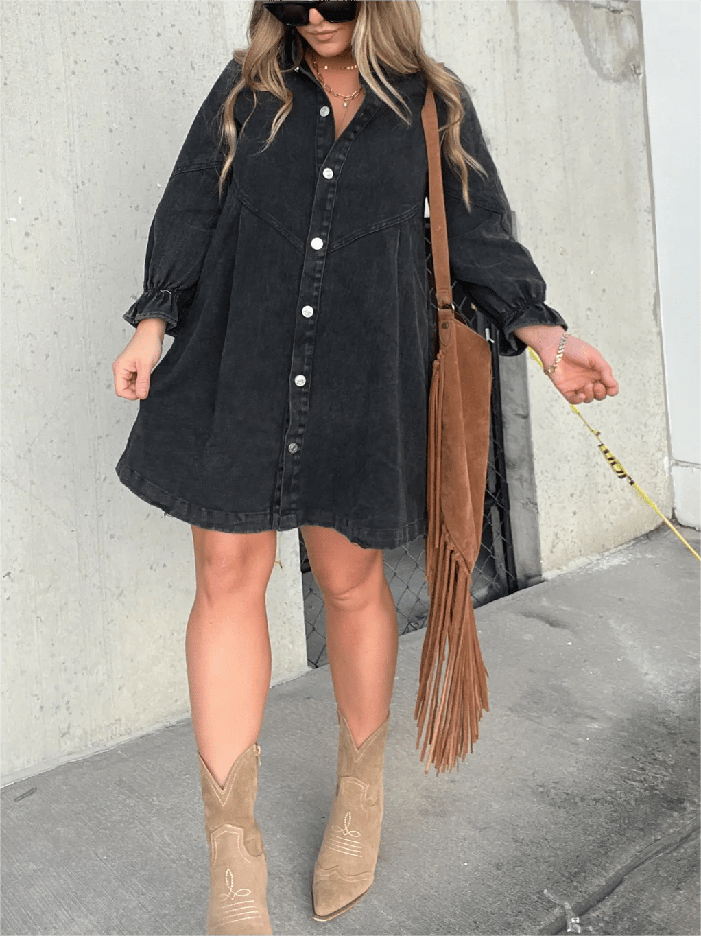 Nevaeh™ | Denim DamesJurk met Pofmouw