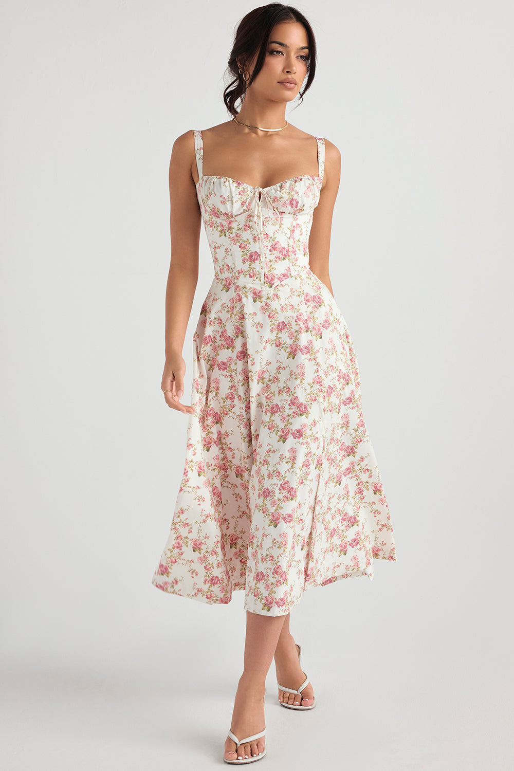 Carmen™ | Roze taille vormende midi-jurk