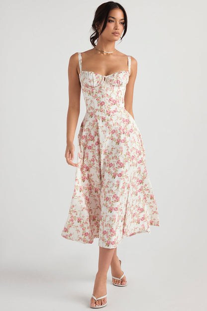 Carmen™ | Roze taille vormende midi-jurk