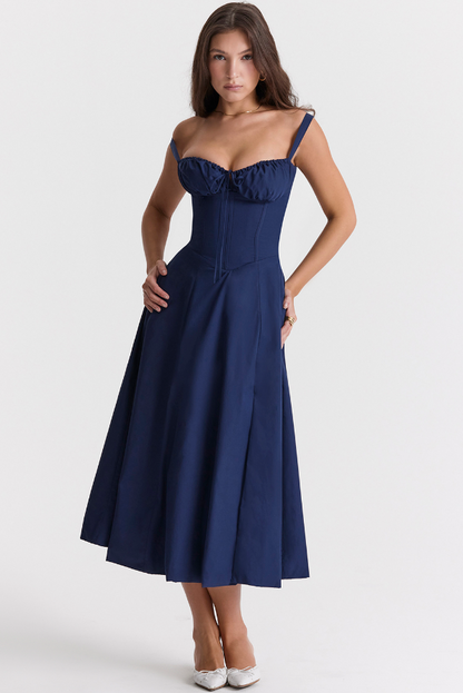 Carmen™ | Donker Blauw taille vormende midi-jurk