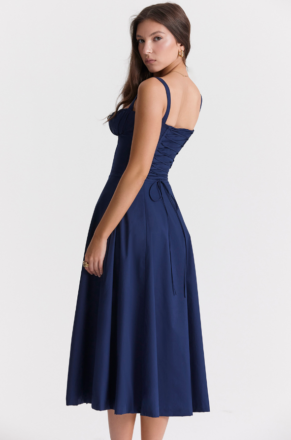 Carmen™ | Donker Blauw taille vormende midi-jurk