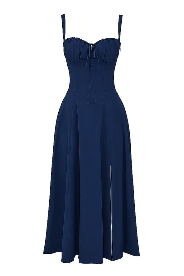 Carmen™ | Donker Blauw taille vormende midi-jurk