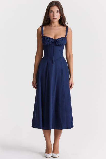 Carmen™ | Donker Blauw taille vormende midi-jurk