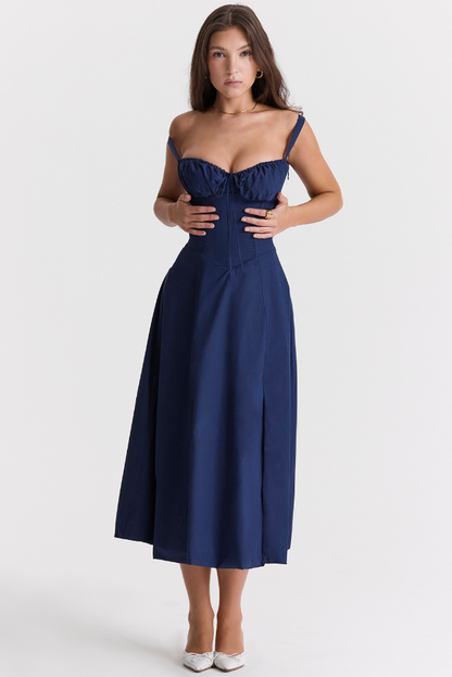 Carmen™ | Donker Blauw taille vormende midi-jurk