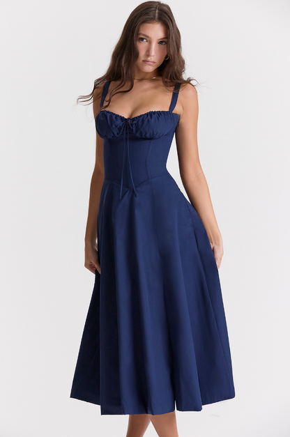 Carmen™ | Donker Blauw taille vormende midi-jurk