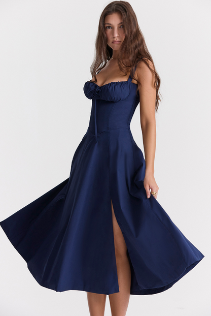 Carmen™ | Donker Blauw taille vormende midi-jurk