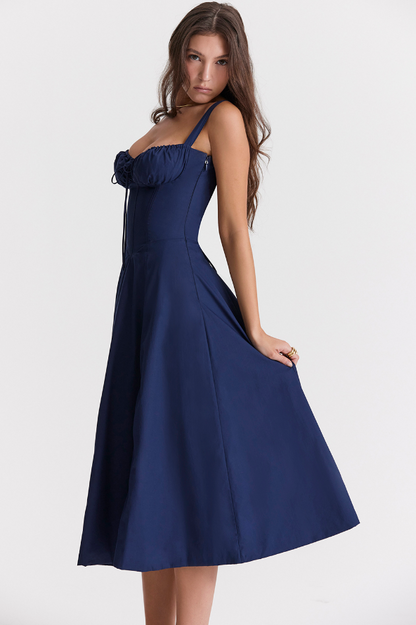 Carmen™ | Donker Blauw taille vormende midi-jurk