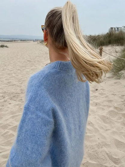 Calliope™ l Effen Ronde Kraag Casual Losse Pullover