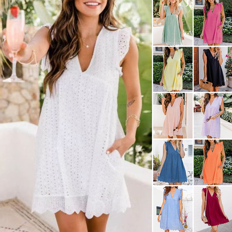 Eli™ | Mouwloze zomerjurk met V-hals en kanten details (met short)