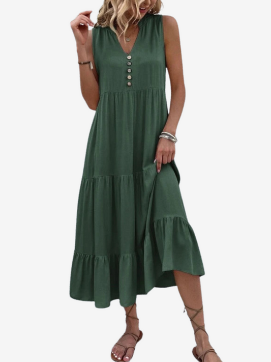 Genesis™ | V-Hals Knoop Front Flowy Midi Dress