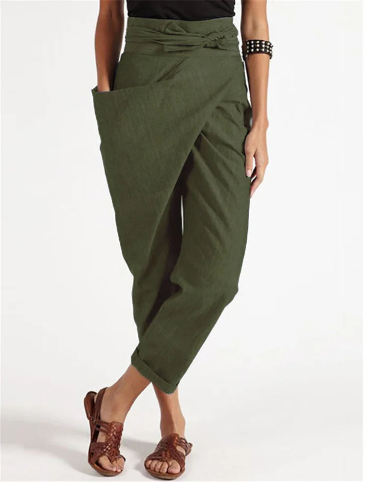 Eden™ l casual asymmetrische losse broek met eenzijdige zak