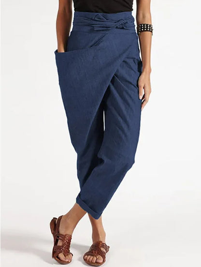 Eden™ l casual asymmetrische losse broek met eenzijdige zak