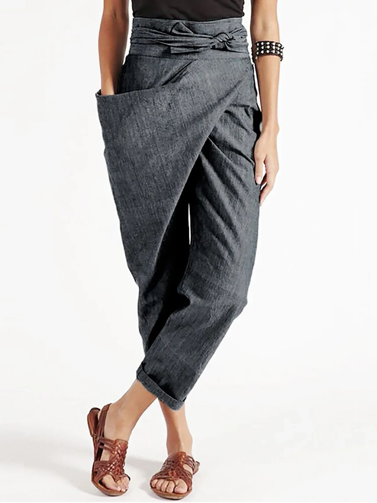 Eden™ l casual asymmetrische losse broek met eenzijdige zak