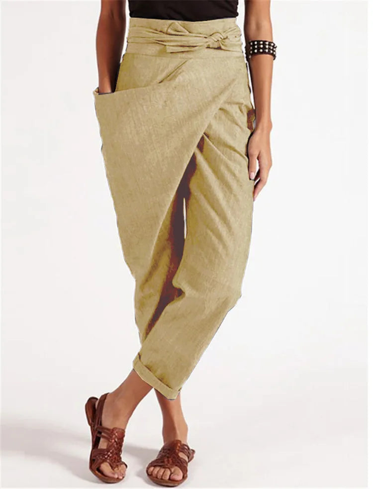 Eden™ l casual asymmetrische losse broek met eenzijdige zak