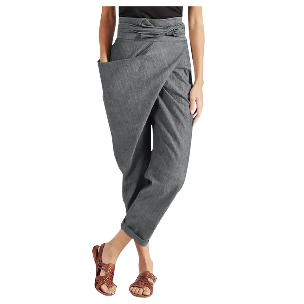Eden™ l casual asymmetrische losse broek met eenzijdige zak