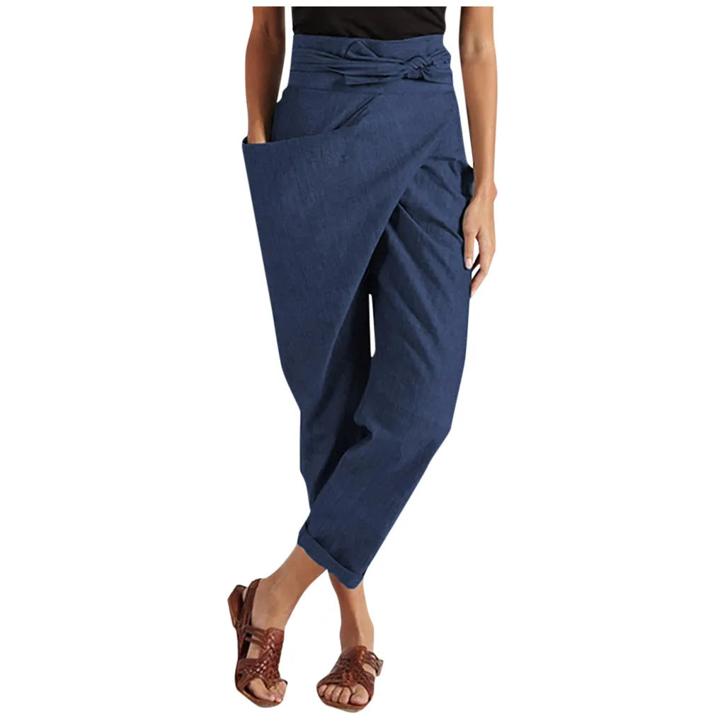 Eden™ l casual asymmetrische losse broek met eenzijdige zak