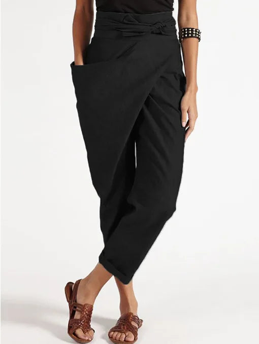 Eden™ l casual asymmetrische losse broek met eenzijdige zak