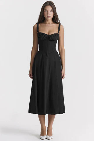 Carmen™ | Zwarte taille vormende midi-jurk
