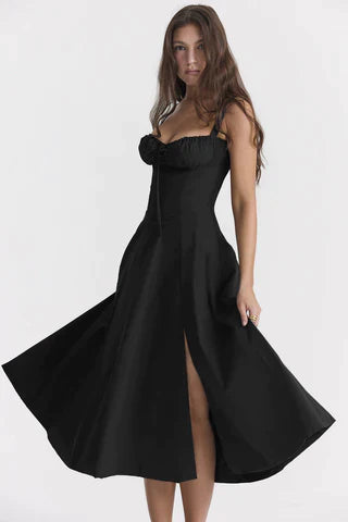 Carmen™ | Zwarte taille vormende midi-jurk