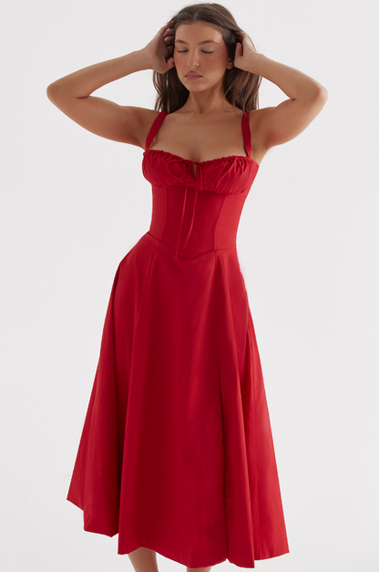 Carmen™ | Rood Rose taille vormende midi-jurk