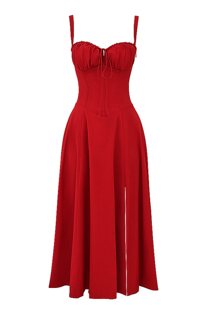 Carmen™ | Rood Rose taille vormende midi-jurk
