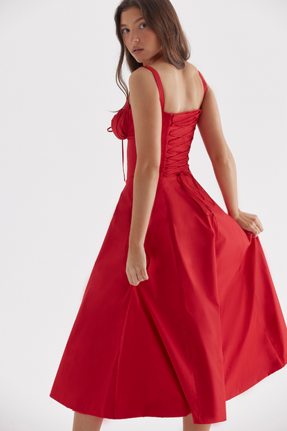 Carmen™ | Rood Rose taille vormende midi-jurk