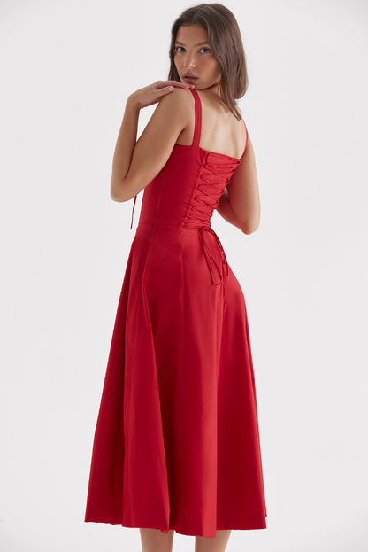 Carmen™ | Rood Rose taille vormende midi-jurk