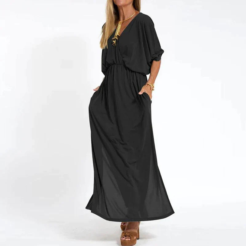 Louisa™ l Lange vintage jurk met zijsplit in hoge taille
